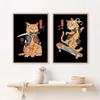 Японский самурайский кот, настенное искусство Неко Рамен, холст, картина, мультяшный постер с животными, фотографии, украшение для дома, ресторана, бара, Куадрос