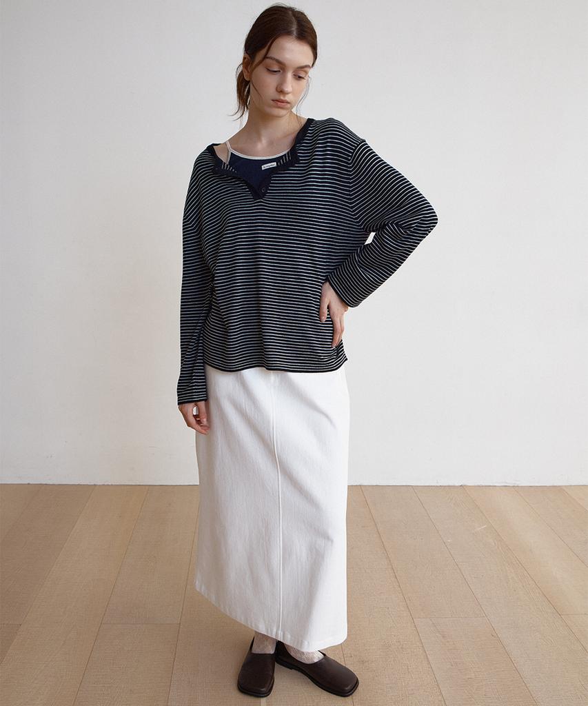 BUT'TON Stripe Button Knit (Navy)