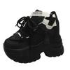 Fashion Women Walking Sneakers Autumn Lace-up High Platform Chunky Shoes Breathable Leather Shoes 10.5CM Winter Wedge Heels Casual Shoes