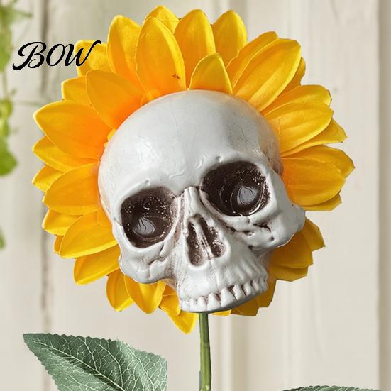 Scary Sunflower Sculpture Skull Ornament, Halloween Theme Garden Decor, Potted Housewarming Ornament Plant Waterproof Outdoor Decoration,