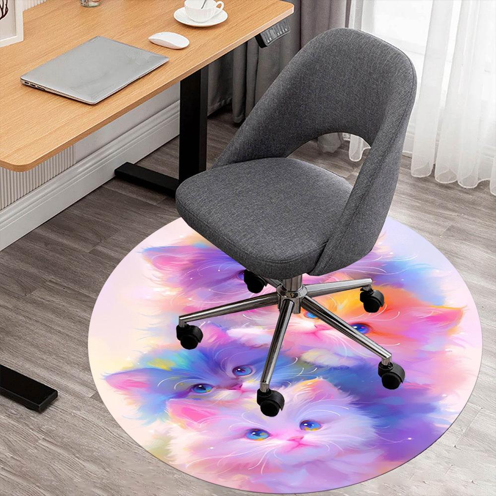 1PC Kitten Rainbow Fantasy Round Chair mat Area Rug - Non-Slip, Floor Mat for Office, Bedroom, home decor Christmas Gift c0528080