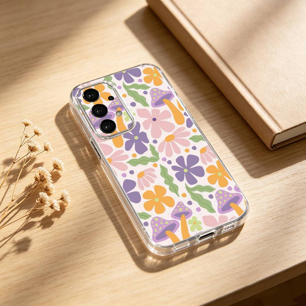 F-Flower Print phone Case For Samsung S25,24,21,22,23,30,Ultra,20,Plus,Fe,Lite,Note Transparent Cover