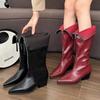 Женские сапоги до колена, сексуальные, с острым носком, на среднем каблуке, кожаные туфли, зимние дизайнерские массивные сапоги 2025 года, модные готические туфли-лодочки Botas Mujer
