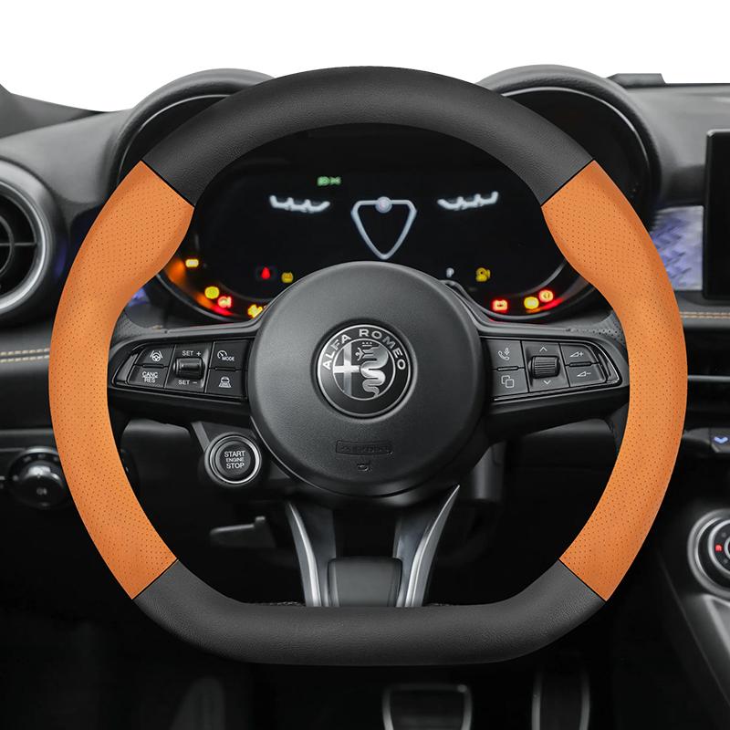 For Alfa Romeo Perforated Leather & Carbon Fiber Texture Steering Wheel Cover 159 147 Gt Giulietta Mito Giulia Stelvio Tonale