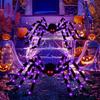 Halloween Spider Web Lights 250 LED Waterproof Net Lights with Spider Remote Control Cobweb for Yard House Garden Outdoor Indoor Party Haunted