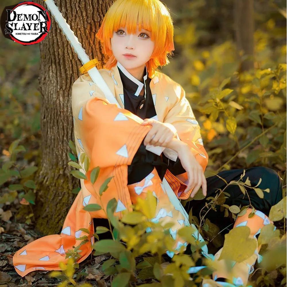 Аниме Kimetsu No Yaiba Косплей Костюм Demon Slayer Agatsuma Zenitsu Косплей Кимоно Накидки Брюки Топ Хэллоуин Костюм желтый