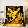 Yellow lightning bolts and glowing effects surrounding Pikachu text art. for all seasons blanket lunch break throw gift