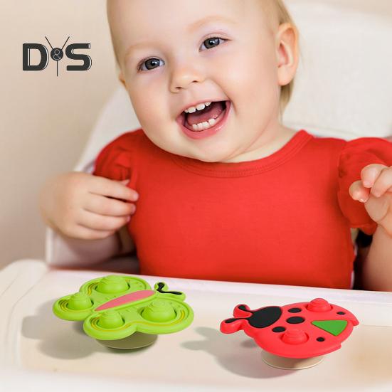 3Pcs Suction Spinner Toy Insect Shape Sucker Spinner 360 Degrees Rotating Silicone Teether for Highchairs