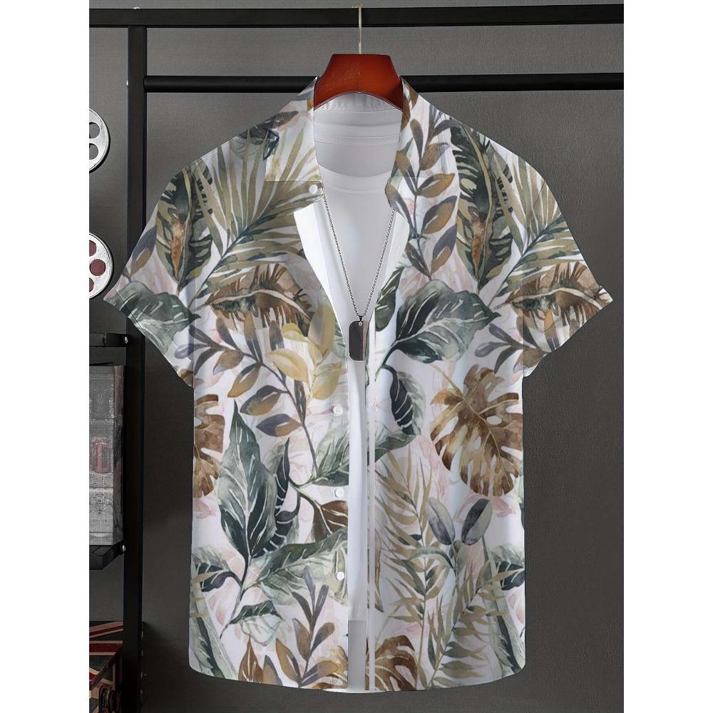Мужская рубашка Leaf Tropical Vacation Hawaii 3D Printed Shirt Outdoor New Vacation Beach Summer с воротником и коротким рукавом, гавайская рубашка