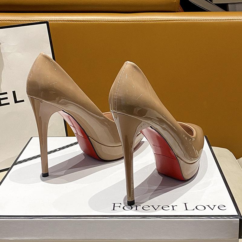 Весна и осень 12 см каблуки тонкие каблуки водонепроницаемые туфли женские лакированные женские туфли 2024 новые весенние и осенние одинарные туфли wo