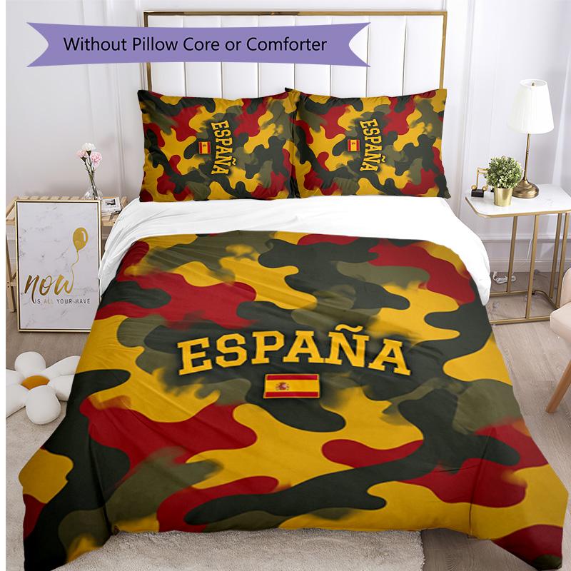 Spain football Printed Bedding 3 Piece Set Cozy Breathable Bed Cover Set as Housewarming Holiday Gift
