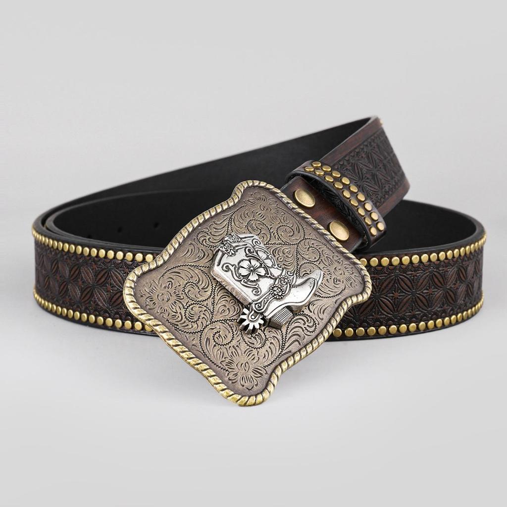 Western Cowboy Cowhead Belt - Retro Punk Style for Men