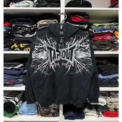 Y2K Cyber Grunge Emo Zip Up Толстовки Винтажная графика Принт Kpop Эстетика Готическая Одежда Одежда