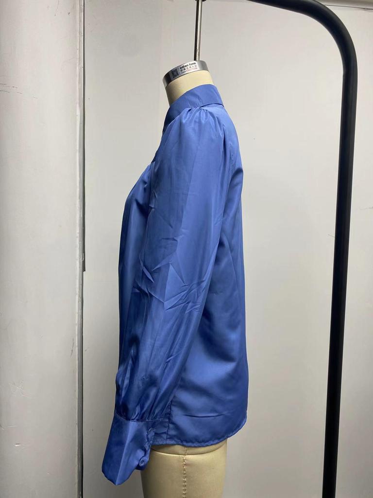 Women's Long Sleeve Ruched Stand Collar Lantern Sleeve Shirt