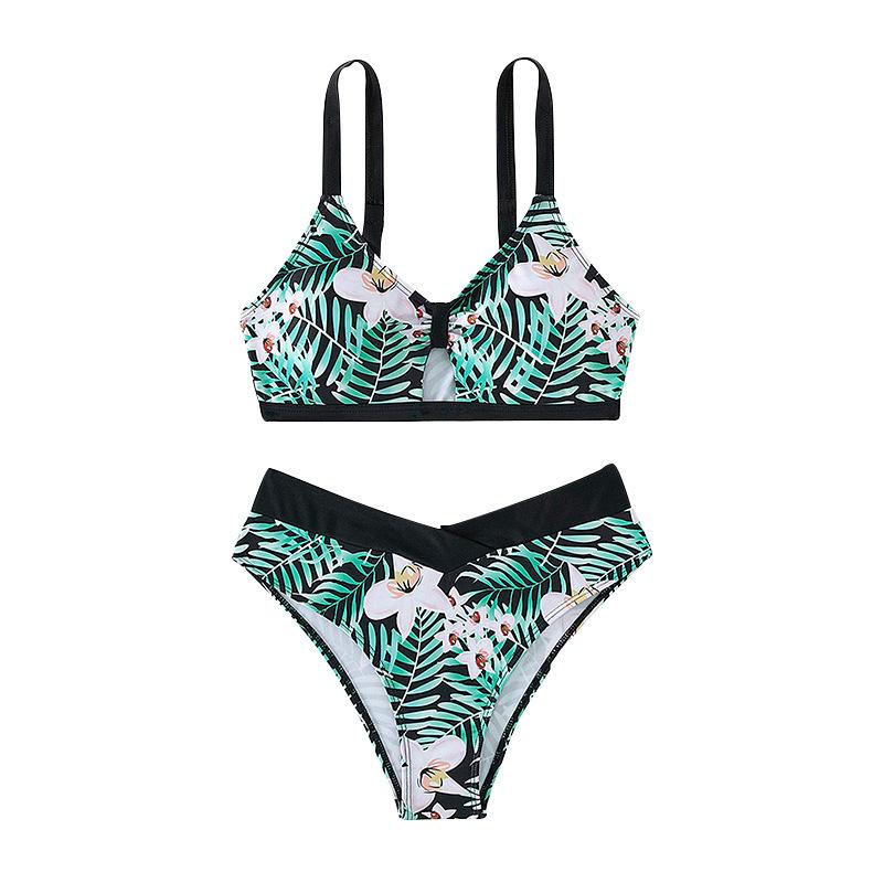 1011 new European and American printed bikini split swimsuit women's summer suspender bikini swimsuit
