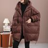 Lagabogy Winter Women White Duck Down Loose Jacket with Hood Female Thick Warm Outwear Casual Over Size Patchwork Coats