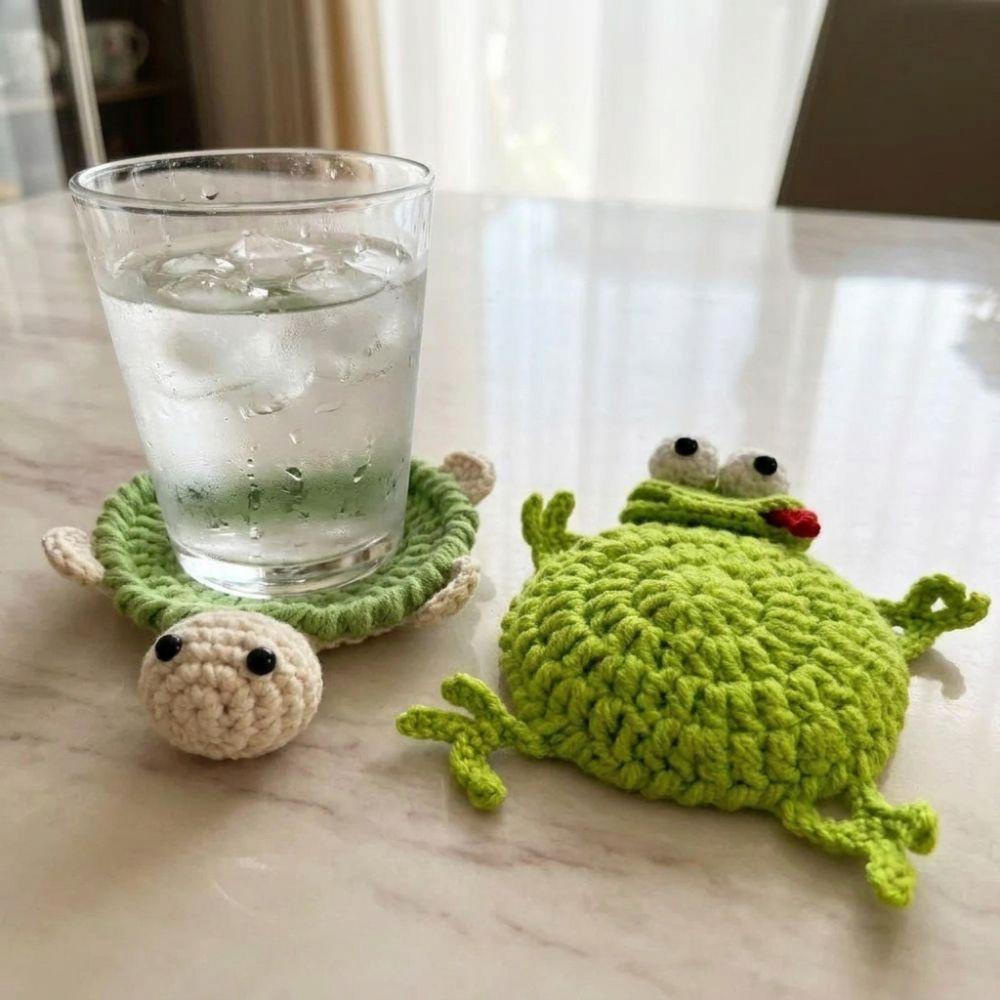 Hand Woven Knitted Cup Mat Heat Resistant Insulation Pad Cute Crochet Turtle Coaster  Desk Decor