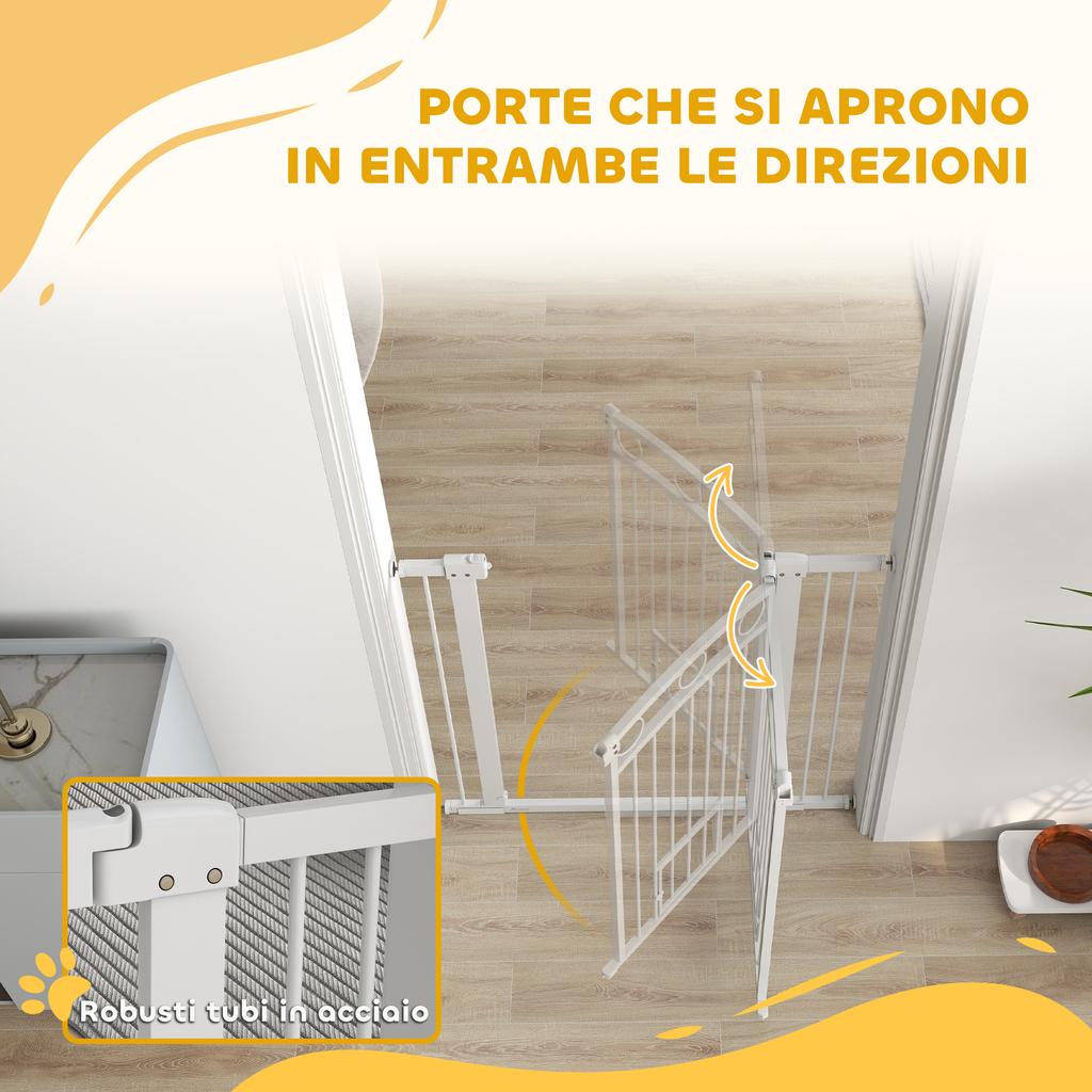 Adjustable Dog Gate 76-104cm, 106cm High Gate with 2 Extensions, White