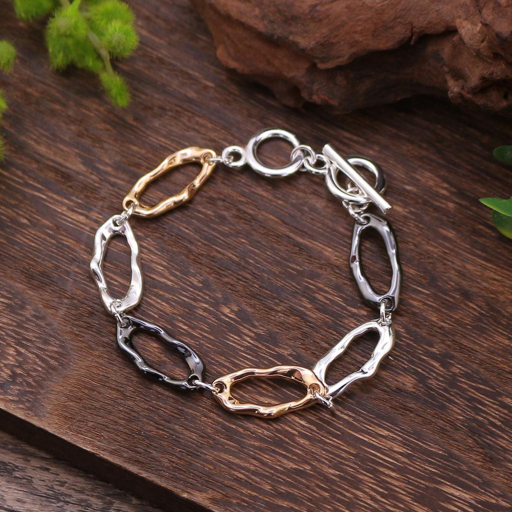 Новый геометрический полый овальный браслет с OT-застежкой, ретро простой и универсальный браслет смешанных цветов с OT-застежкой для мужчин и женщин