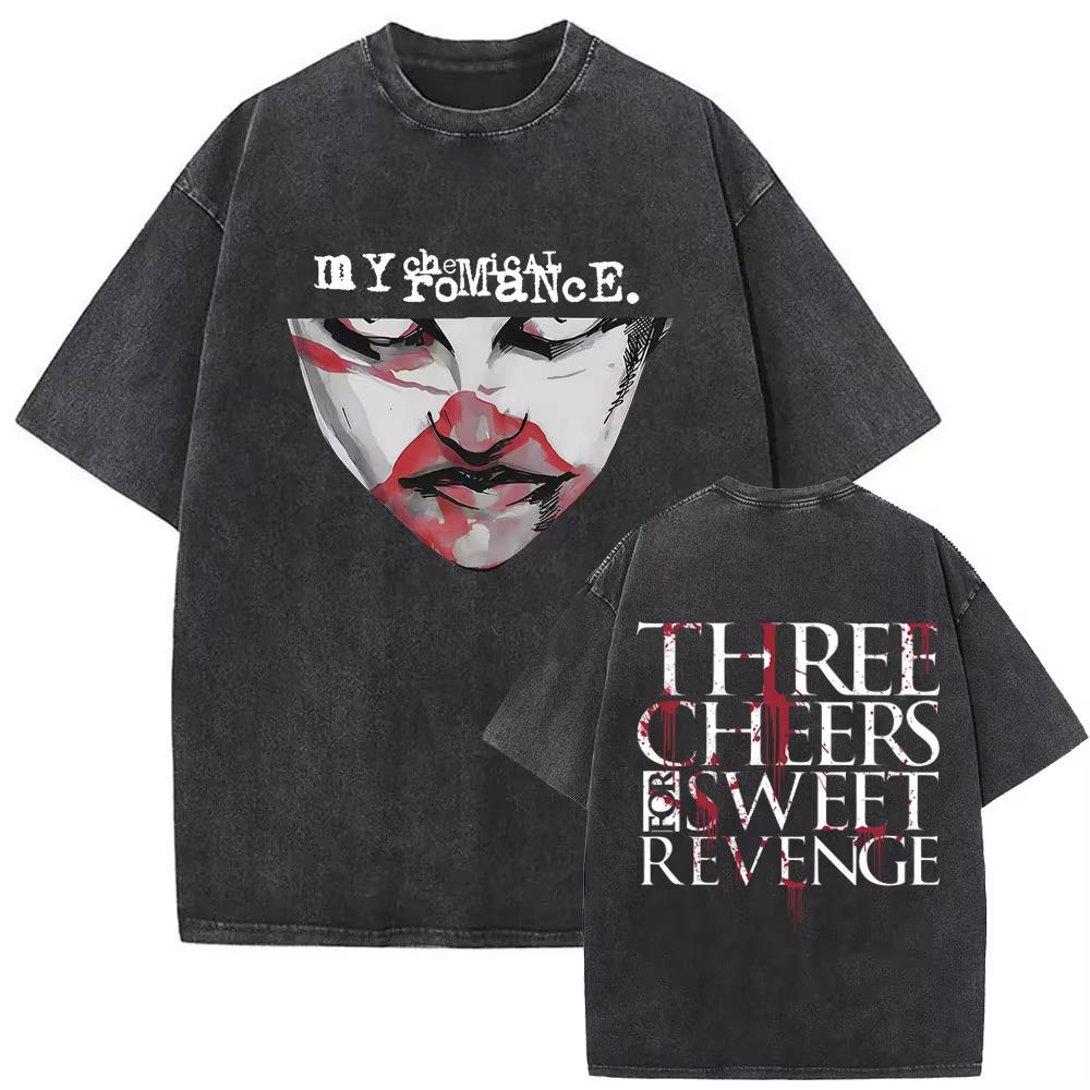 Ограниченная серия футболок My Chemical Romance с винтажным эффектом 'Washed' Альбом 'Three Cheers for Sweet Revenge' Мужские Женские Рок Панк Эмо Футболка