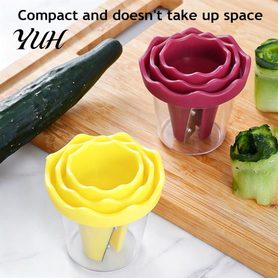 Stainless Steel Vegetable Ribbon Maker 2Pcs Flower Cutter Tool, Manual Spiral Slicer for Carrot Cucumber Radish, Decorative Lunch Boxes Blade