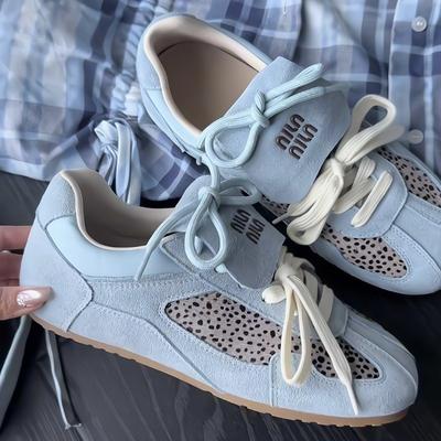 Женские туфли с круглым носком, леопардовым принтом, внутренней платформой, для немецких тренировок, на шнуровке, повседневные, спортивные, для улицы, для бега, вулканизированная обувь