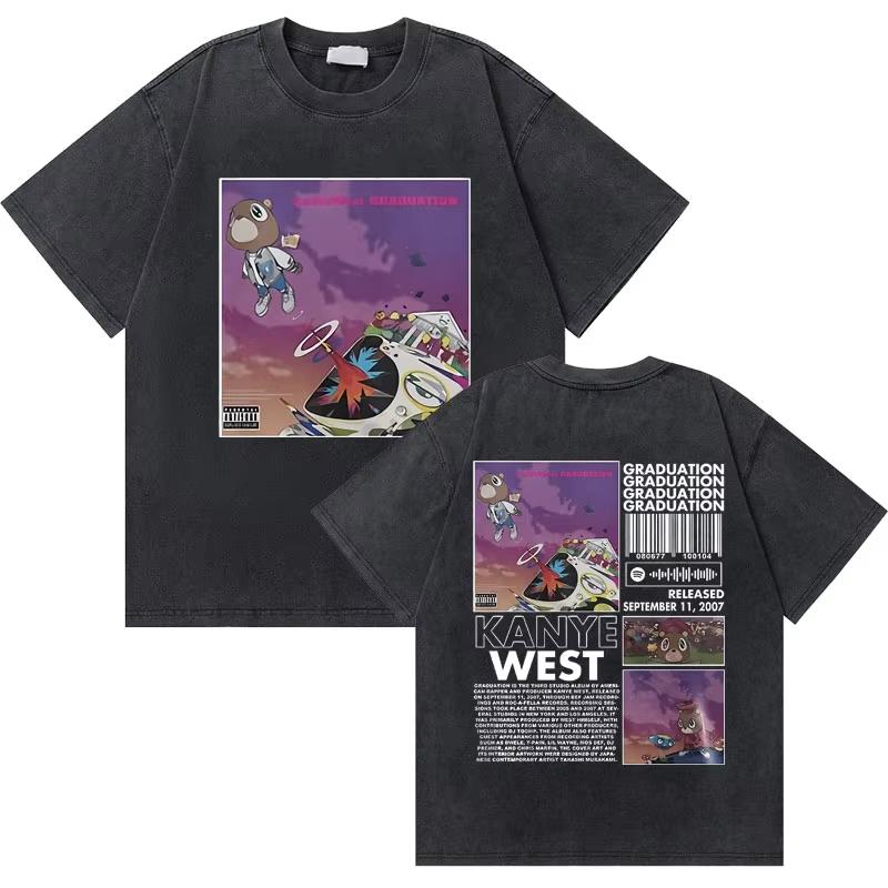 Washed Vintage Rapper Kanye West Music Album Cover Logo Graphic Tshirt THE LIFE OF PABLO T Shirt Men Hip Hop Vintage Tshirts