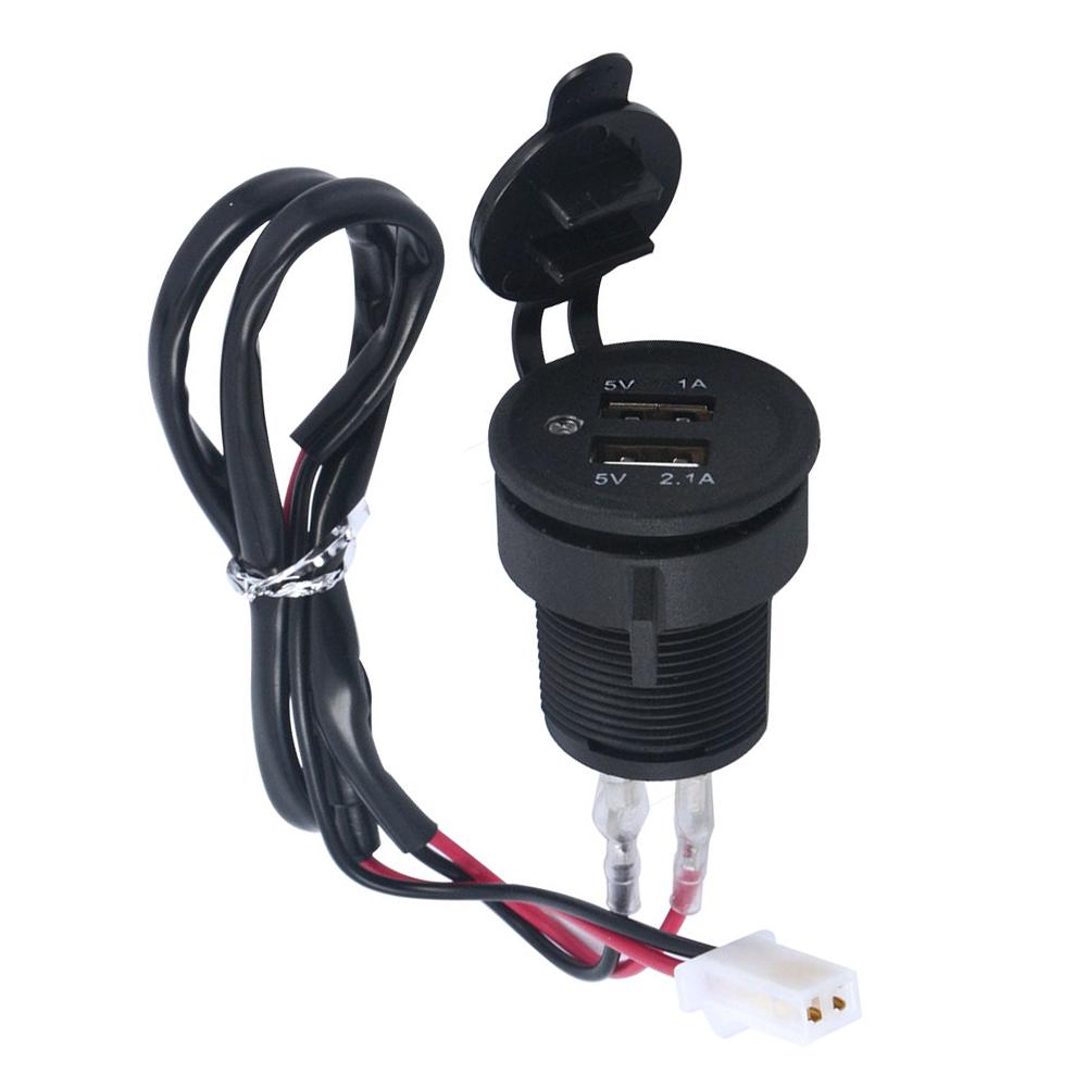 Автомобильный мотоцикл двойной USB разъем разветвитель 12V-24V разъем DC 5V 2.1A автомобильный адаптер питания телефон зарядное устройство синий свет с кабелем
