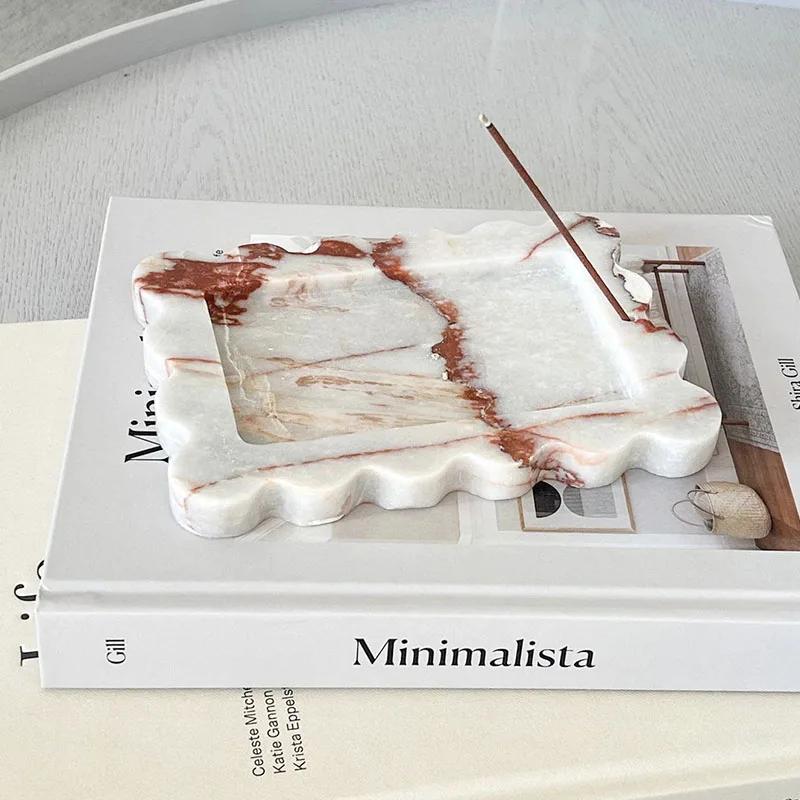 Light Luxury Style Natural Marble Art  Storage Tray Creative Home Living Room Tabletop Decoration SauCer Jewelry Storage Dish