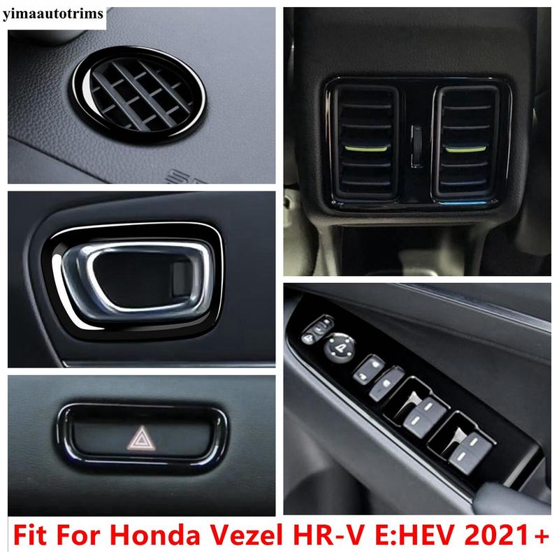 Левый руль Правый руль Для Honda Vezel HR-V E:HEV - 2024 Черная Панель Декоративная Крышка Панели Подъемника Стекла Селектора КПП Подстаканника Отделка ABS Аксессуары для Интерьера