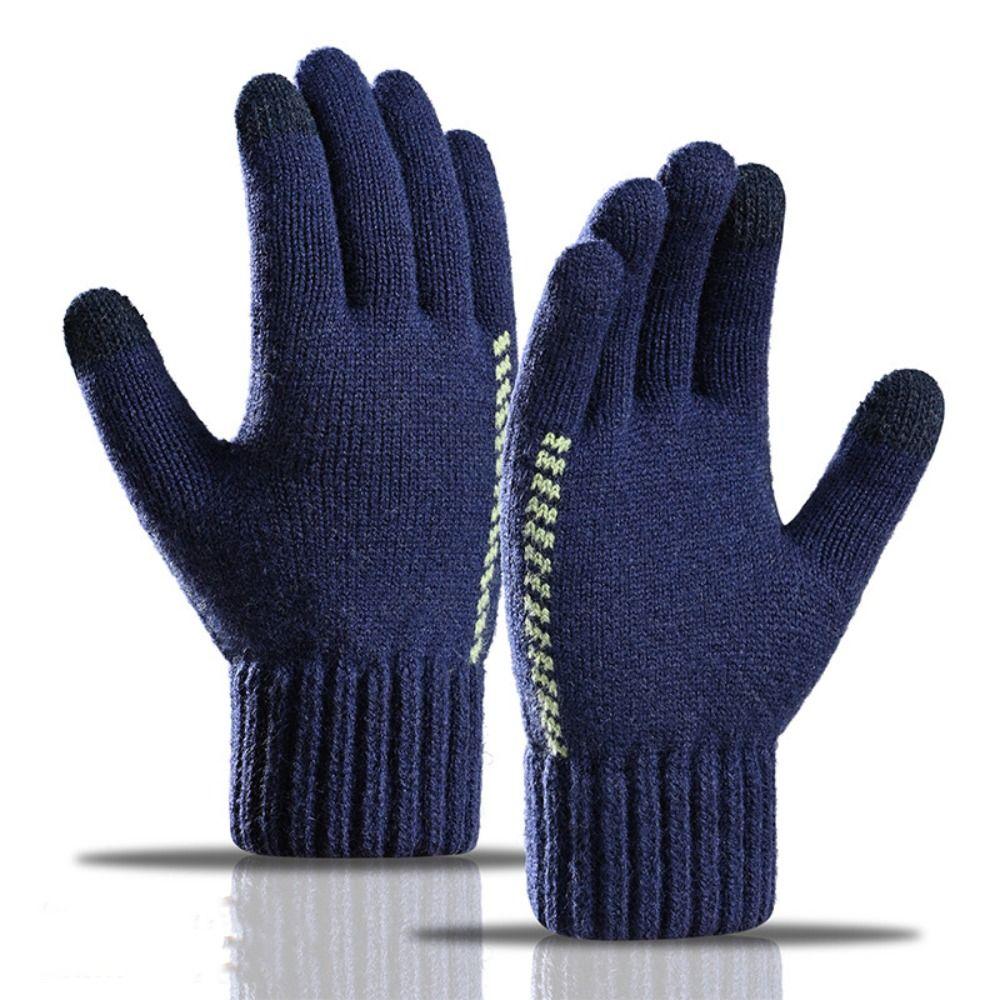 Solid Color Knitted Woolen Gloves Thickened Full Finger Gloves Fashion Men Knitted Gloves  Fishing