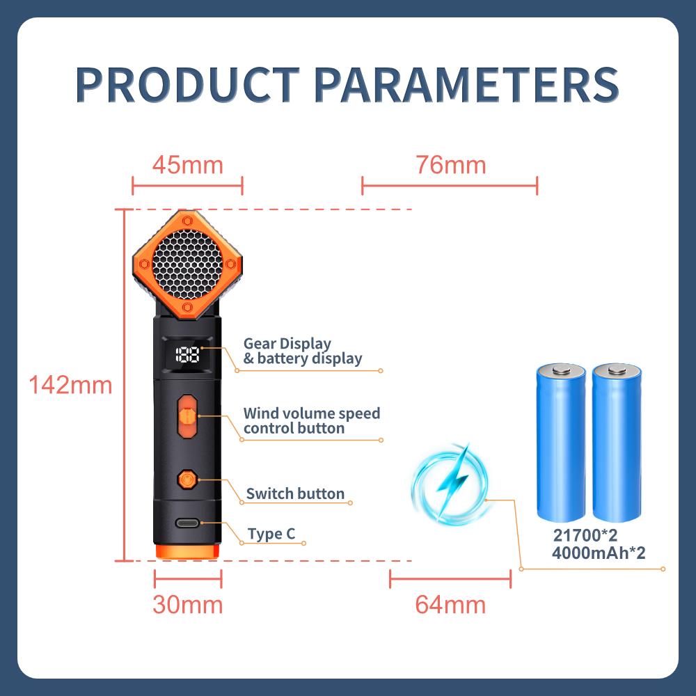 130,000 RPM Cordless Brushless Turbo Motor Mini Jet Fan Compressed Air Duster Blower Screen Cleaner Car Drying Portable Home Rug