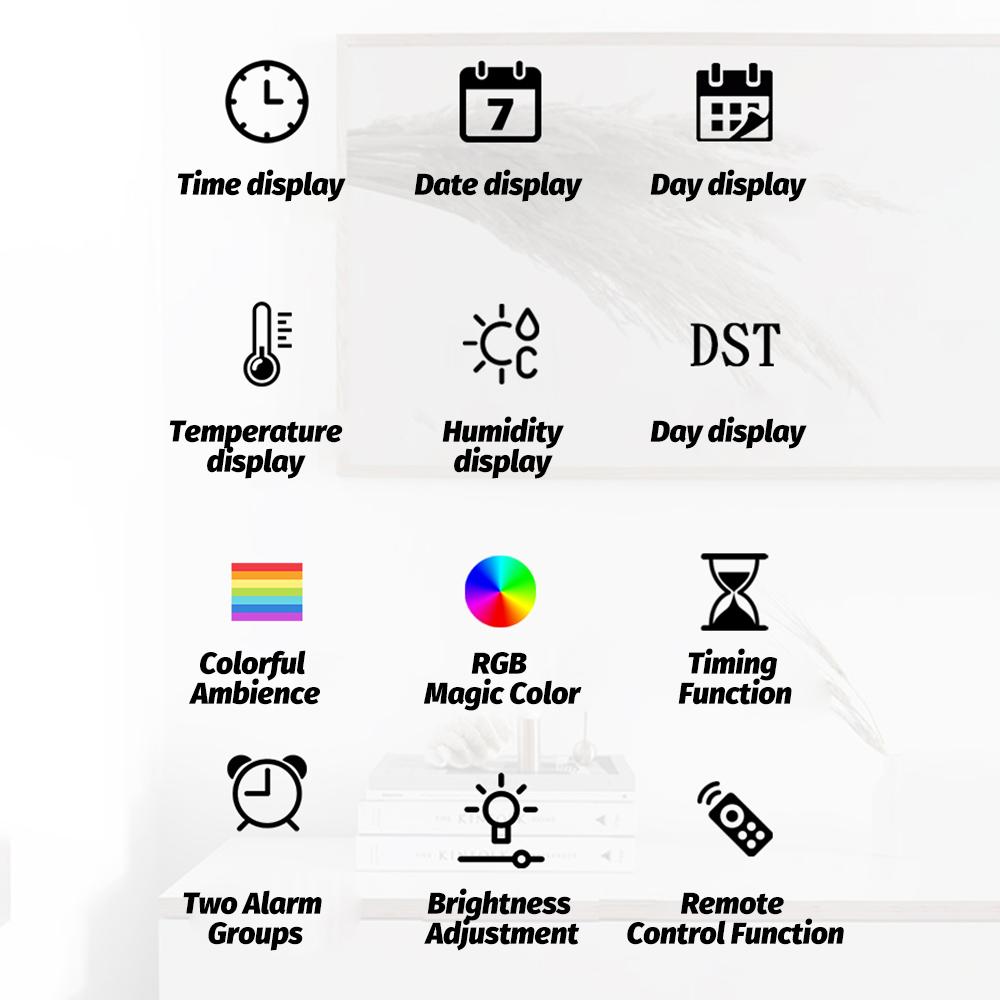 Цифровые настенные часы со светодиодной подсветкой и пультом ДУ, RGB-подсветка, двойной будильник, календарь, регулируемая яркость, настенный светильник для домашнего декора