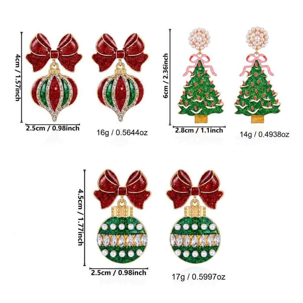1 pair Glitter Finish Bowknot Earrings Simulated Pearl Holiday Jewelry Women