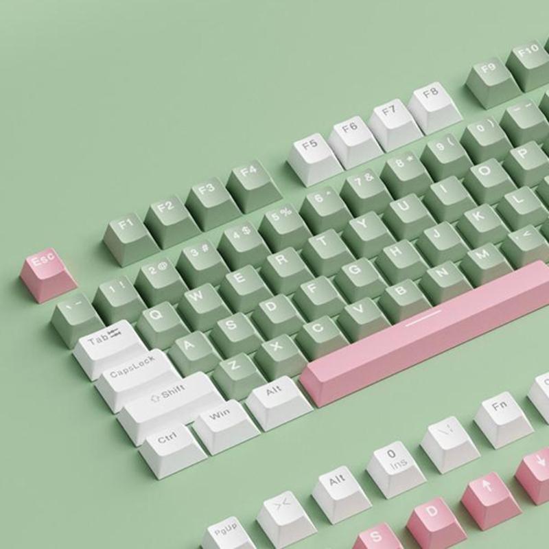 134PCS OEM Height Two Color Injection Green and White PBT Keycaps for Mechanical Keyboard Enthusiasts