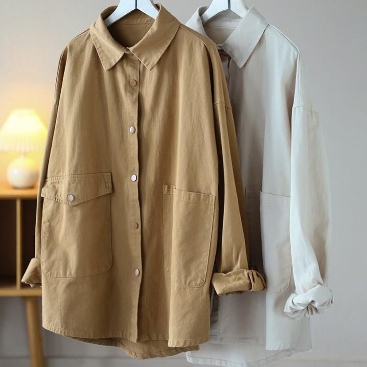 Loose Women's Windbreaker with Long Sleeves and Vintage Style Shirt Coat