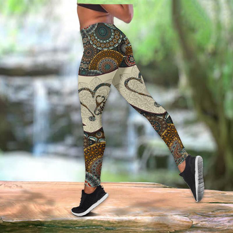 Love Flower Print Yoga Outfit for Women Fashion 3D Printed Workout Leggings Fitness Sports High Waist Casual Yoga Pants