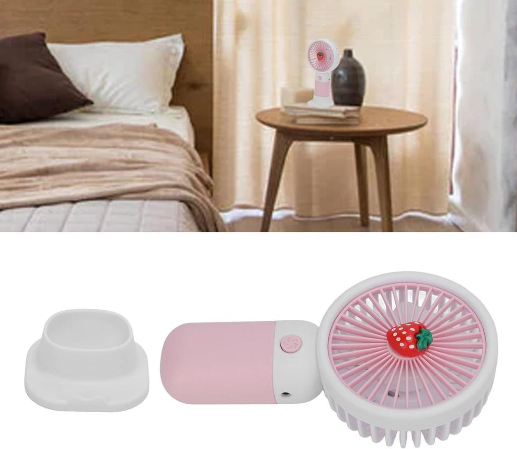 Handheld Mini Fan with Strawberry Design USB Rechargeable 300mAh Portable Personal Cooler Featuring ABS Build Lanyard Detachable Phone Holder Base