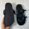 Fashion Outdoor Summer Beach Slippers for Woman Round Toe Fashion Metal Buckle Female Flat Shoes Soft Sole Leather Ladies Seaside Slides