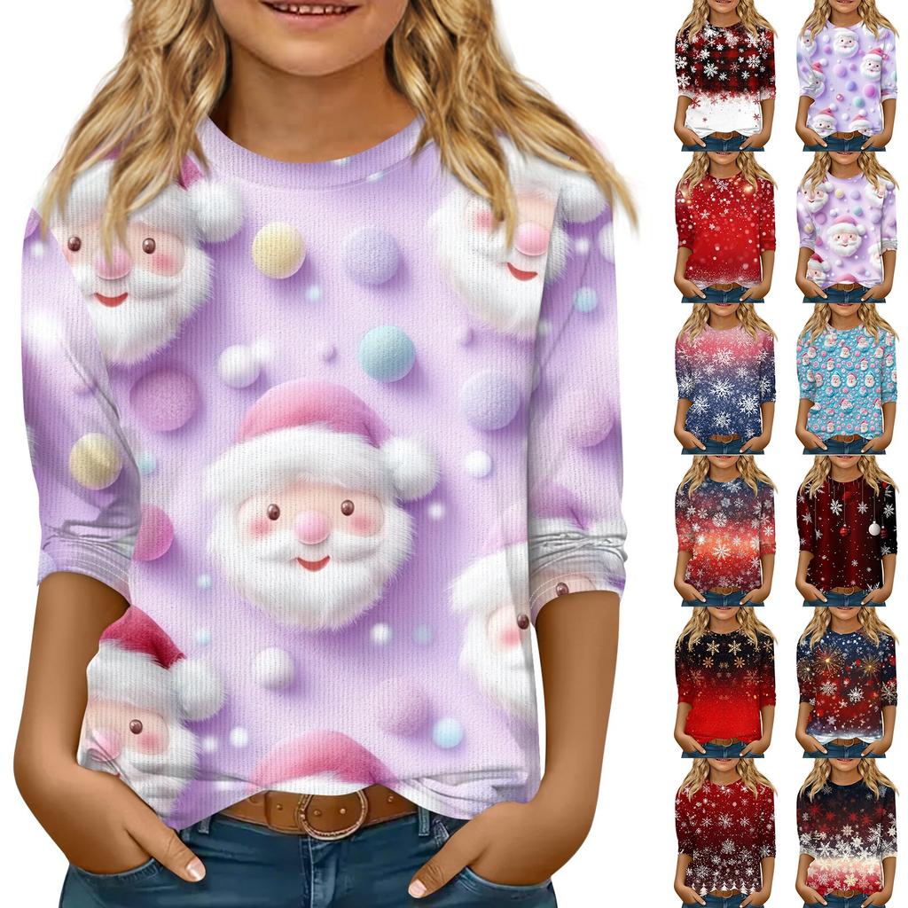 Детская футболка с рукавом 3/4, повседневная футболка с принтом, круглый вырез, блузка-пуловер