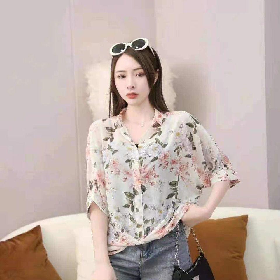 Летняя шифоновая рубашка-комбинация из двух частей, женская рубашка с рукавами «летучая мышь», корейская свободная рубашка с короткими рукавами