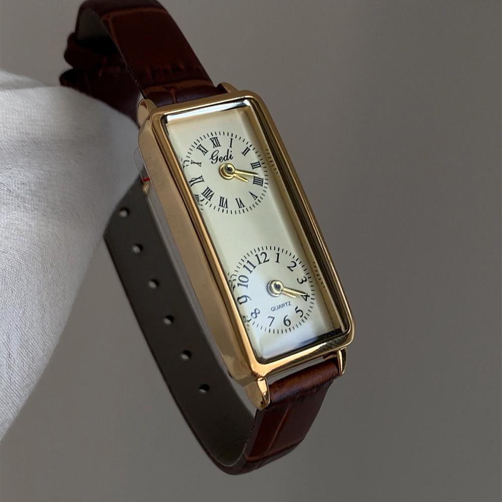 GEDI Elegant Women's Watches Creative Dual-Time Zone Business Quality Leather Strap Watch Waterproof Gift for Ladies
