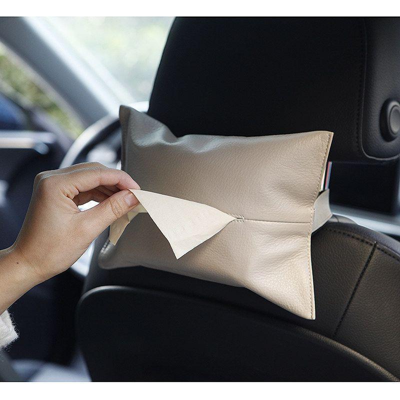 Premium Genuine Leather Car Tissue Box Hanging Style Center Console Lightweight Luxury Auto Accessory