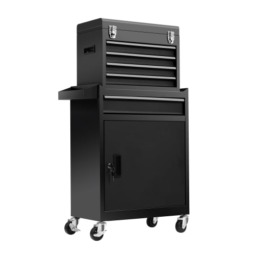 2-in-1 Tool Cabinet, Tool Cart, Separable Design, Steel Construction, Lockable, 5 Drawers, Perforated Panel, Hooks, Side Tray, Casters, Lock, Handle,