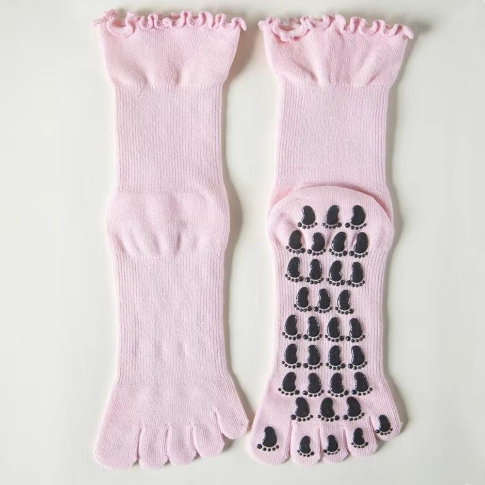 Breathable Pilates Grip Socks Cotton Mid-Calf Yoga Socks Five-Toe Yoga Socks Floor Exercises
