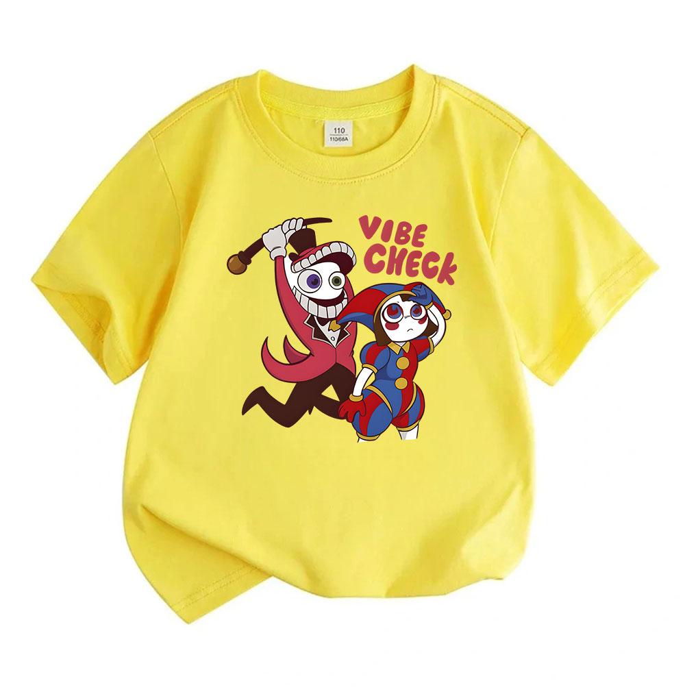 Kids Boys Girls 100% Cotton Crew Neck Short Sleeve T-Shirt, Funny Cartoon Clown Characters Vibe Check Print Casual Soft Tee for Children Daily Wear