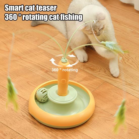 Автоматическая палочка-дразнилка для кошек Интерактивная умная палочка-дразнилка для кошек с вращающимся пером и катящимся шариком для домашних кошек