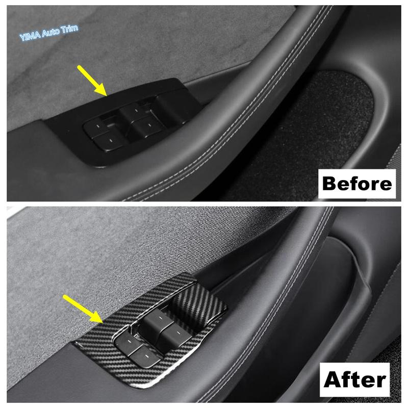 Window Glass Lift Button / Steering Wheel Bottom / Water Cup Holder Cover Trim For Tesla Model 3 2024 2025 Interior Accessories