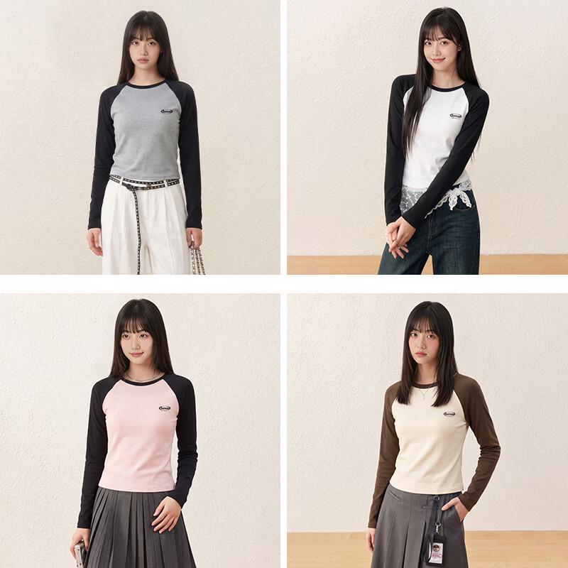 Женская облегающая футболка SPAO с цветными блоками и длинным рукавом