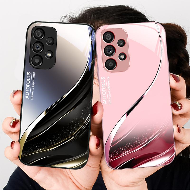 Черно-золотой абстрактный чехол из закаленного стекла для Samsung Galaxy S23 U Ltra 24 Plus S20 21 FE S25 Ultra A70 A72 73 51 52 53
